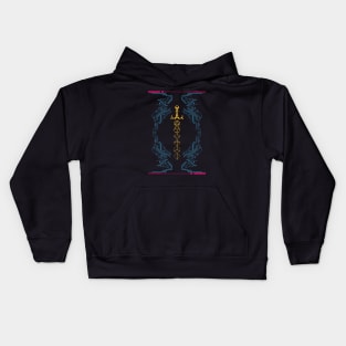 Synthwave Futuristic Minimalist Polyhedral Dice Sword Kids Hoodie